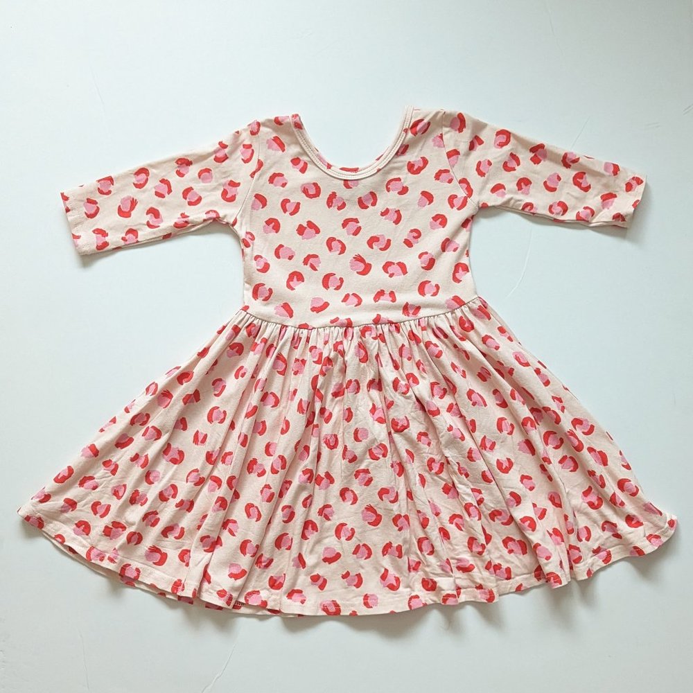 Vivie and Ash Pink Leopard Three Quarter Sleeve Twirly Dress 4T
